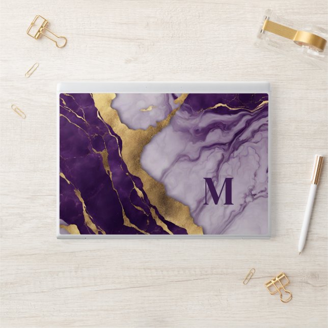 Girly Chic Minimalist Scandinavian Purple Marble  HP Laptop Skin (Desk)