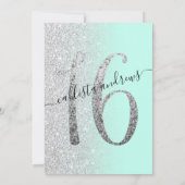 Girly Chic Mint Silver Glitter Ombre Sweet 16 Invitation (Back)