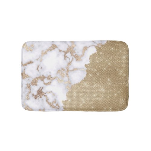 Girly Chic Modern Glam Gold Glitter Marble Pattern Bath Mat