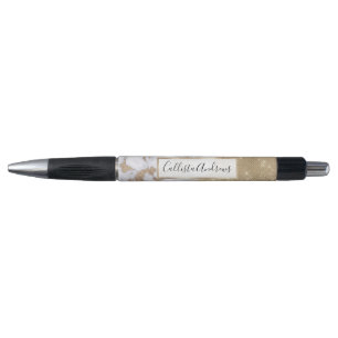 Girly Chic Modern Glam Gold Glitter Marble Pattern Pen