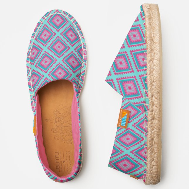 Girly Chic Modern Pink Turquoise Abstract Pattern Espadrilles (Side)