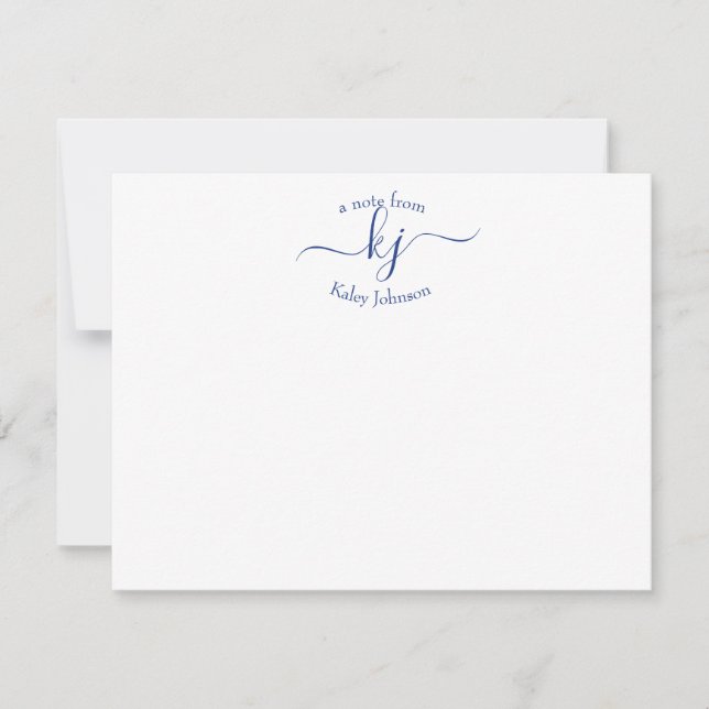 Girly Chic Navy White 2 Monogram Name Note Card (Front)