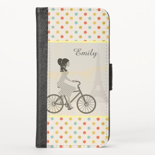 Girly Chic Paris Dotty Personalised iPhone X Wallet Case