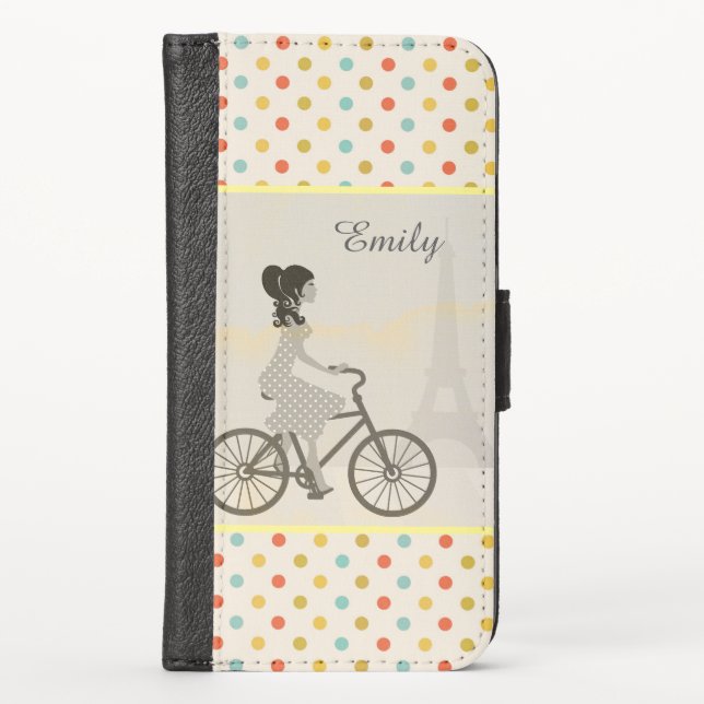 Girly Chic Paris Dotty Personalised iPhone Wallet Case (Front)