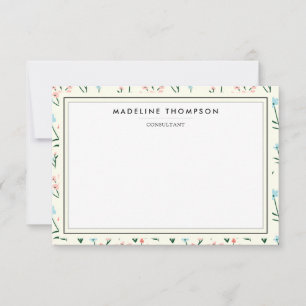 Girly Chic Pastel Pink Blue Flowers Pattern Note Card