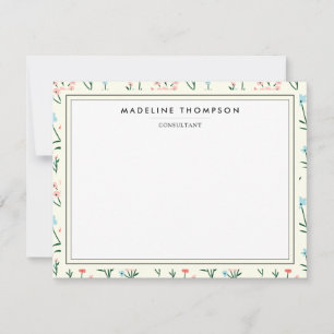 Girly Chic Pastel Pink Blue Flowers Pattern Note Card