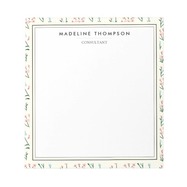 Girly Chic Pastel Pink Blue Flowers Pattern Notepad (Front)