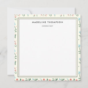 Girly Chic Pastel Pink Blue Flowers Pattern Square Note Card