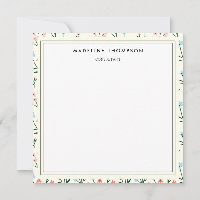 Girly Chic Pastel Pink Blue Flowers Pattern Square Note Card (Front)