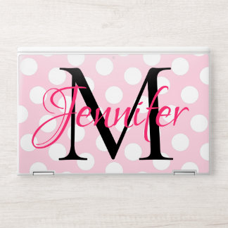 Girly Chic Pink and White Polka Dot Monogram HP Laptop Skin