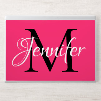 Girly Chic Pink Black and White Monogram HP Laptop Skin