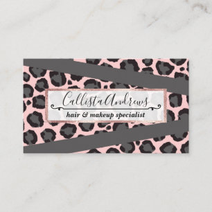 Girly Chic Pink Black Gray Leopard Cheetah Print Business Card