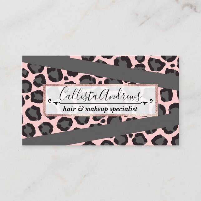 Girly Chic Pink Black Gray Leopard Cheetah Print Business Card (Front)