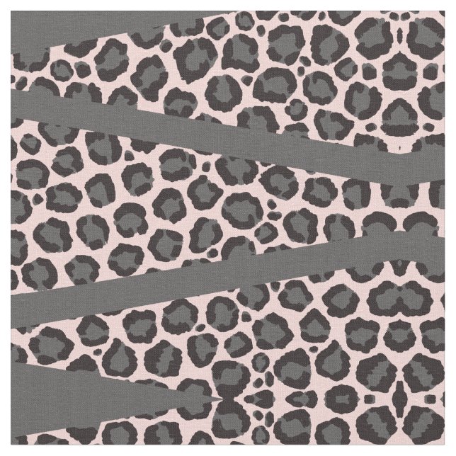 Girly Chic Pink Black Gray Leopard Cheetah Print Fabric (Close Up)