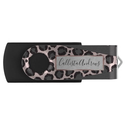 Girly Chic Pink Black Gray Leopard Cheetah Print Flash Drive