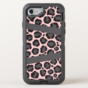 Girly Chic Pink Black Gray Leopard Cheetah Print OtterBox Defender iPhone SE/8/7 Case