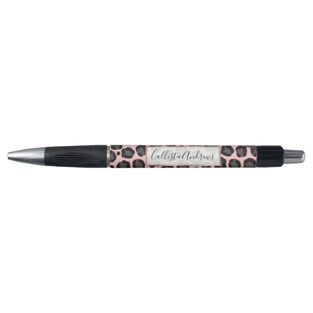 Girly Chic Pink Black Gray Leopard Cheetah Print Pen (Front)