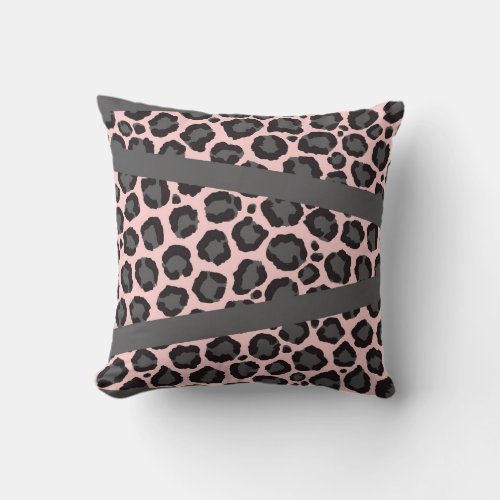 Girly Chic Pink Black Gray Leopard Cheetah Print Throw Pillow