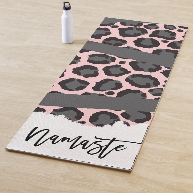Girly Chic Pink Black Gray Leopard Cheetah Print Yoga Mat (In Situ)