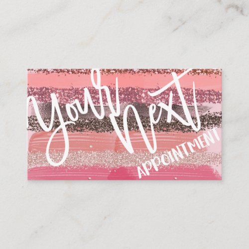 Girly Chic Pink Coral Paint Glitter Brushstrokes Appointment Card