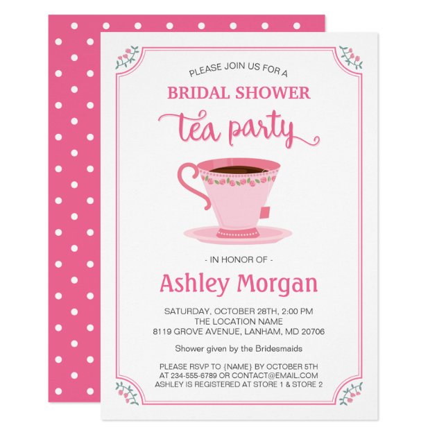 Girly Chic Pink Floral Bridal Shower Tea Party Invitation