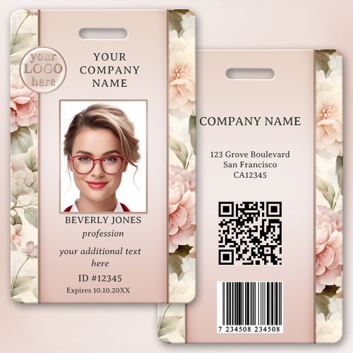 Girly Chic Pink Floral Employee Photo ID Badge