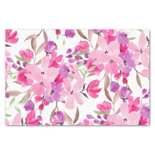 Girly chic pink floral watercolor pattern tissue paper