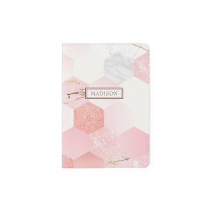 Girly Chic Pink Glitter Marble Personalized Name Passport Holder