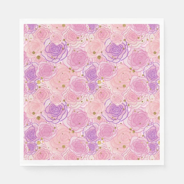 Girly Chic Pink Glitter Roses Napkins (Front)
