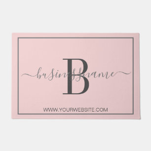 Girly Chic Pink Monogram Custom Business Logo Door Doormat