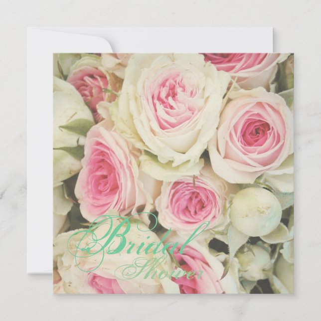 girly chic  pink Rose Floral Bridal Shower Invitation (Front)