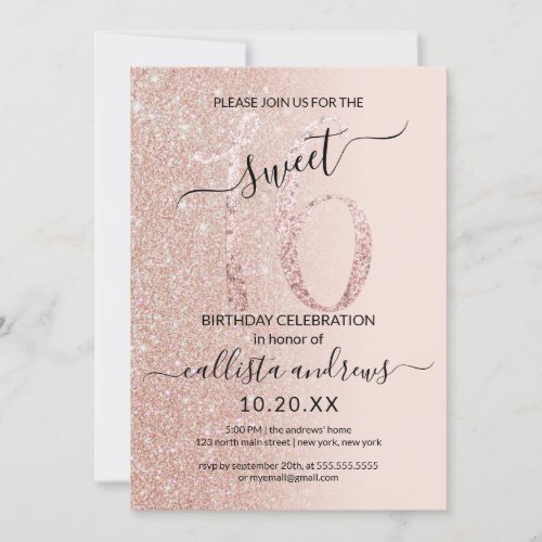 Girly Chic Pink Rose Gold Glitter Ombre Sweet 16 Invitation