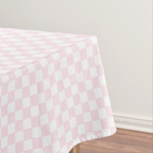 Girly Chic Pink White Checkered Pattern Home Decor Tablecloth