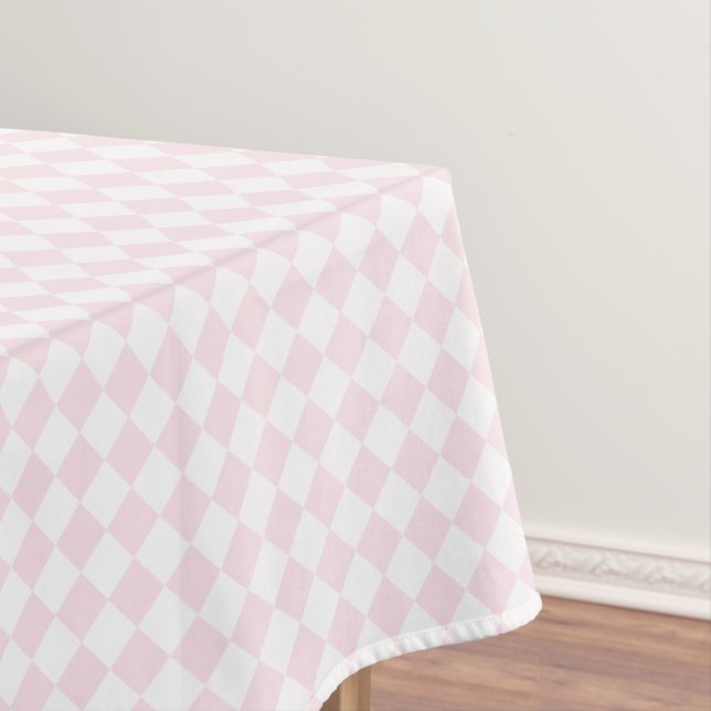 Girly Chic Pink White Home Decor Checkered Pattern Tablecloth (In Situ)