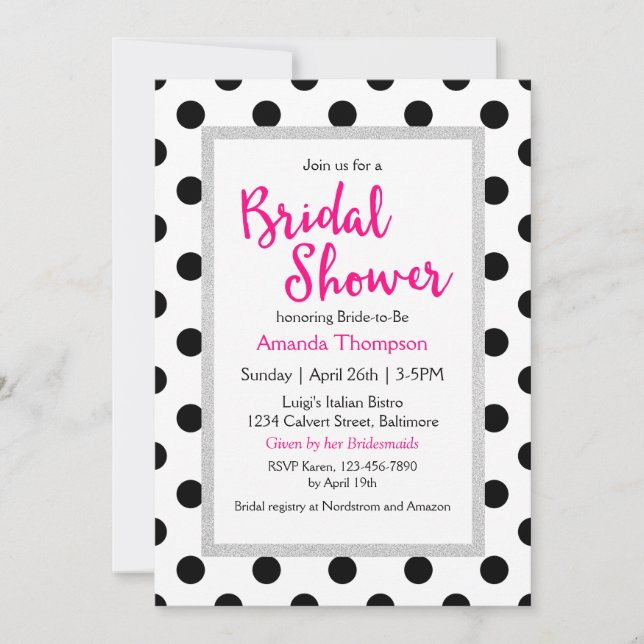 Girly Chic Polka Dots and Hot Pink Bridal Shower Invitation (Front)
