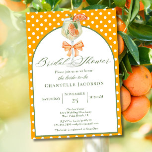 Girly Chic Polka Dots Orange Bubbly Bridal Shower Invitation