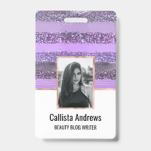 Girly Chic Purple Paint Glitter Brushstrokes Badge