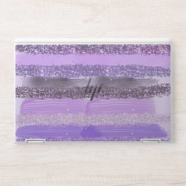 Girly Chic Purple Paint Glitter Brushstrokes HP Laptop Skin (Front)