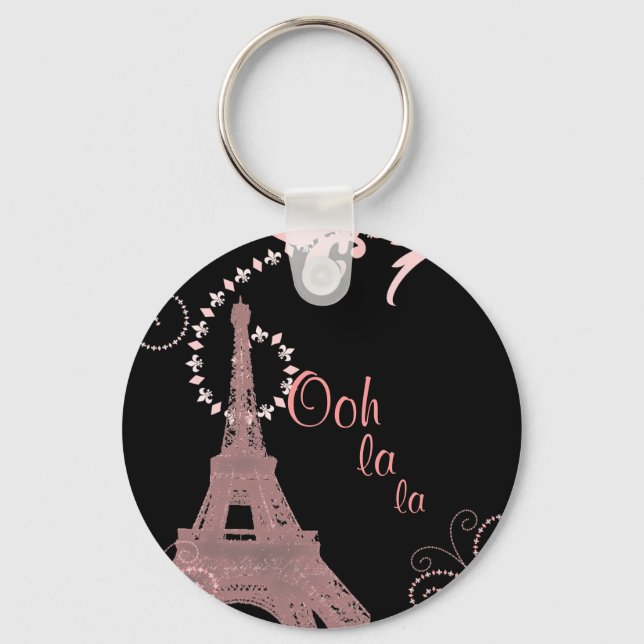 girly chic retro fashion paris eiffel tower keychain (Front)
