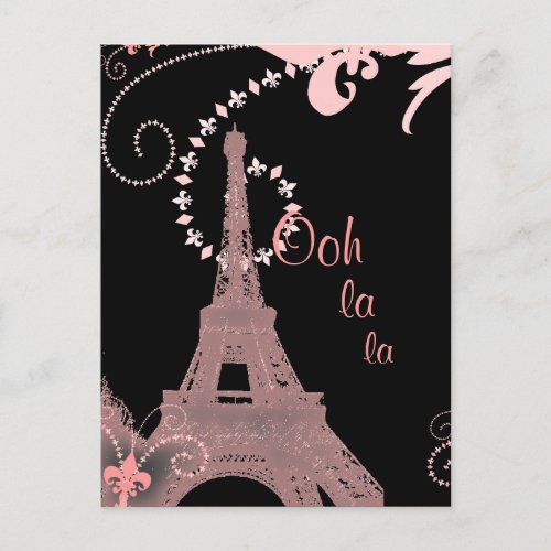 girly chic retro fashion paris eiffel tower postcard