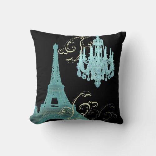 girly chic retro fashion paris eiffel tower throw pillow