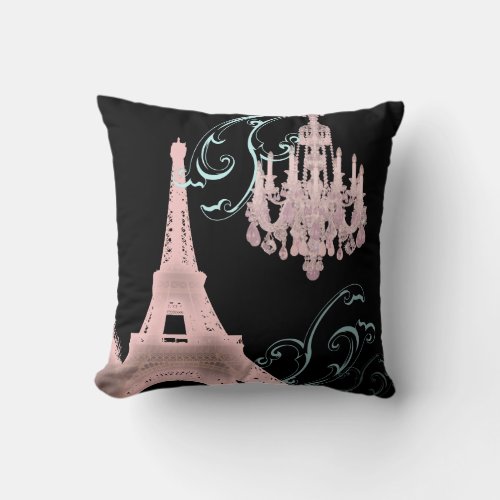 girly chic retro fashion paris eiffel tower throw pillow