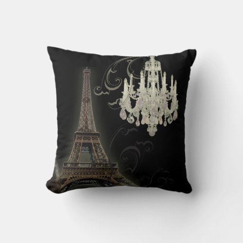 girly chic retro fashion paris eiffel tower throw pillow