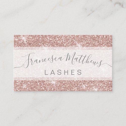 Girly Chic Rose Gold Glitter Lashes Script Business Card