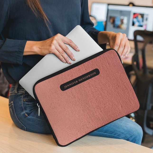 Girly Chic Rose Gold Name Typography Monogrammed Laptop Sleeve (Creator Uploaded)