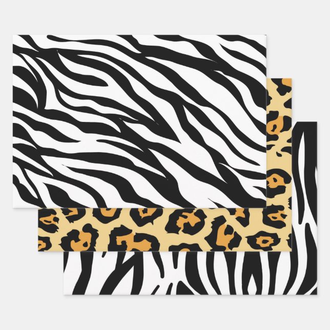 girly chic safari cheetah print zebra stripes wrapping paper sheets (Set)
