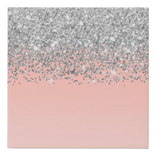 Girly Chic Silver Confetti Pink Gradient Ombre Faux Canvas Print