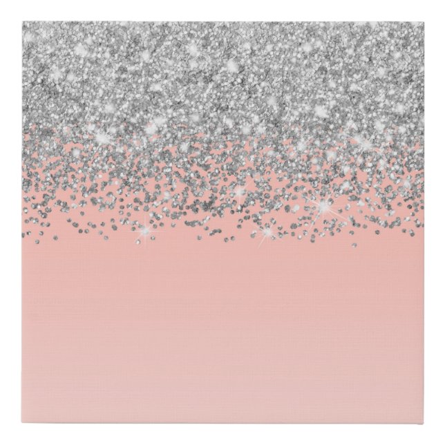 Girly Chic Silver Confetti Pink Gradient Ombre Faux Canvas Print (Front)