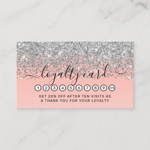 Girly Chic Silver Confetti Pink Gradient Ombre Loyalty Card