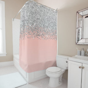 Girly Chic Silver Confetti Pink Gradient Ombre Shower Curtain
